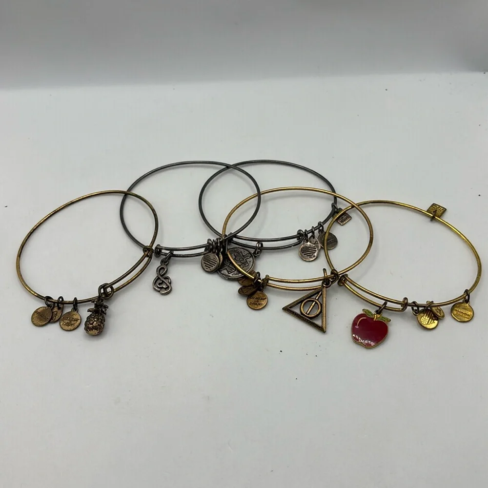 Alex and Ani charm bangle bracelets stretch 5 different colors and wear